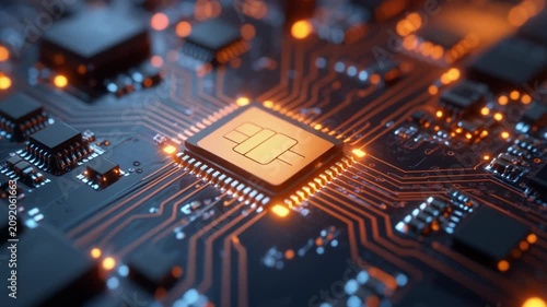Advanced Microchip Processor on Electronic Circuit Board with Digital Technology
