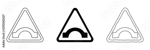 Photos Set of three road signs indicating a hump or dip in the road ahead