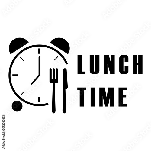 Foto Lunch time alarm clock black vector icon features fork and knife