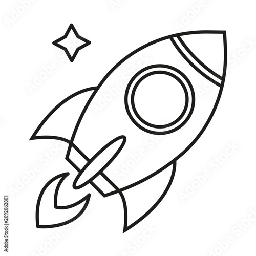 Space rocket ship black vector icon features fast flight. The galaxy exploration concept complements modern startup layouts.