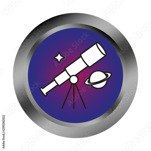 Space telescope glossy button color vector element features shiny UI. The galaxy observation concept highlights modern apps.