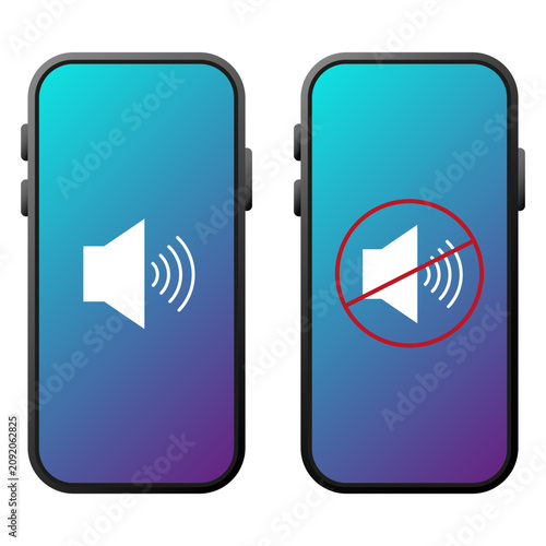 Volume mode smartphone set blue vector element features speaker options. The digital sound concept complements audio apps.