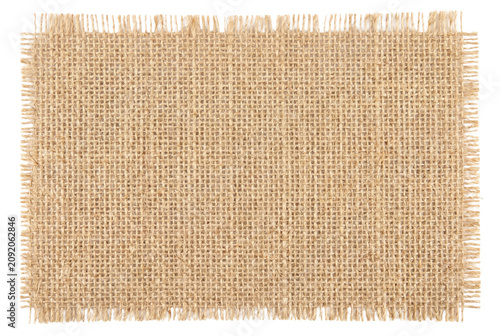 Textured rectangular burlap cloth with frayed edges
