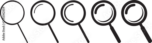 Fotografie Minimalist black vector graphic illustration showing five magnifying glass icons