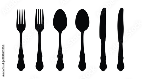 Bild auf Leinwand Set of silhouettes of cutlery, forks, spoons and knives