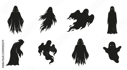 Obraz na plátně Set of ghost silhouettes, spooky spirits and specters