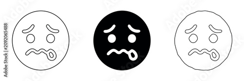 Obraz na plátně Three different styles of a worried or anxious emoji face with wavy mouth