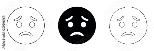 Fényképezés Three sad face icons in outline and solid black styles