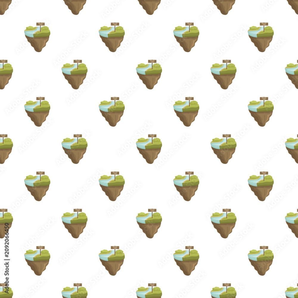 Obraz premium Floating fantasy islands with green grass and river forming a seamless pattern repeat
