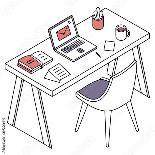 Billede på lærred Illustration of a workspace with a laptop books a cup of coffee workspace comput