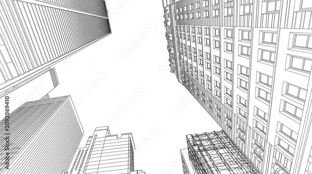 Fototapeta premium Black and White City Skyline with Tallest Skyscraper Architectural