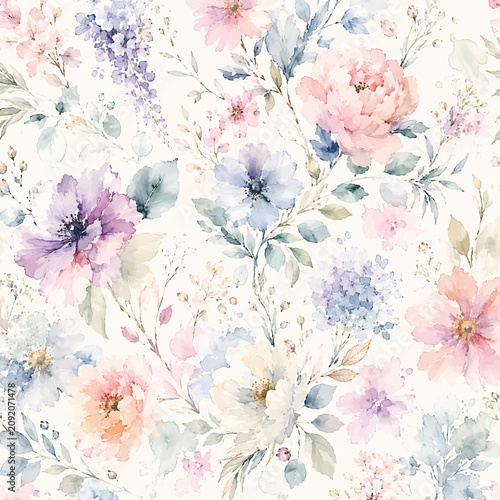 Tableau sur toile light pink purple flowers on light background elegant pattern  ideal for fabric