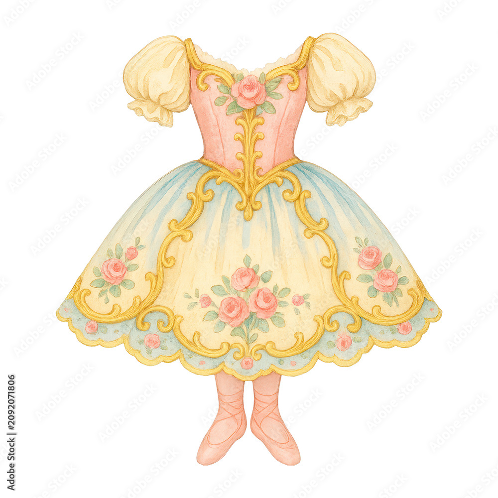 Obraz premium PNG Vintage floral ballet dress illustration.