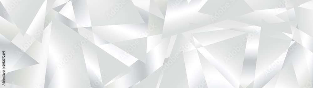 Obraz premium Abstract White and Silver Polygonal Wide Background with Crystal Geometric Shapes Wallpaper