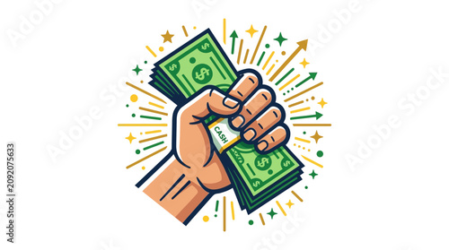 Vászonkép A hand holding dollar bills with colorful sparks.
