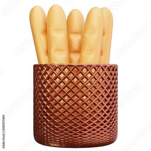 Photos French Baguette Bread In Holder 3D Illustrations