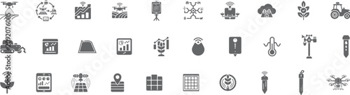 Precision Farming and AgTech icon set. Solid icon collection. Vector illustration.