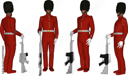 Tableau sur toile Isometric 3D model illustration of a British Royal Guard character in a traditio