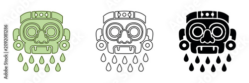 Tableau sur toile Ancient Mesoamerican deity mask icon with rain drops in three styles