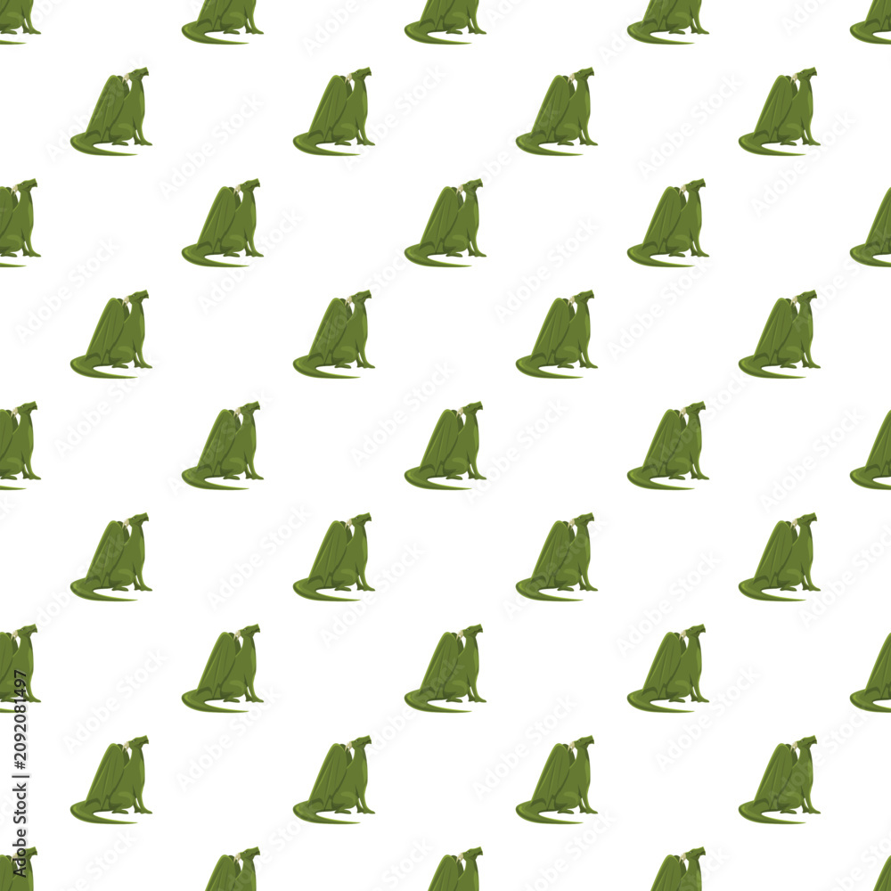 Obraz premium Green fantasy dragon creatures creating a seamless repeating pattern on a white background