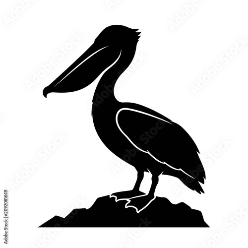 Quadro su tela Black pelican silhouette, bird icon, wildlife symbol, vector illustration isolat