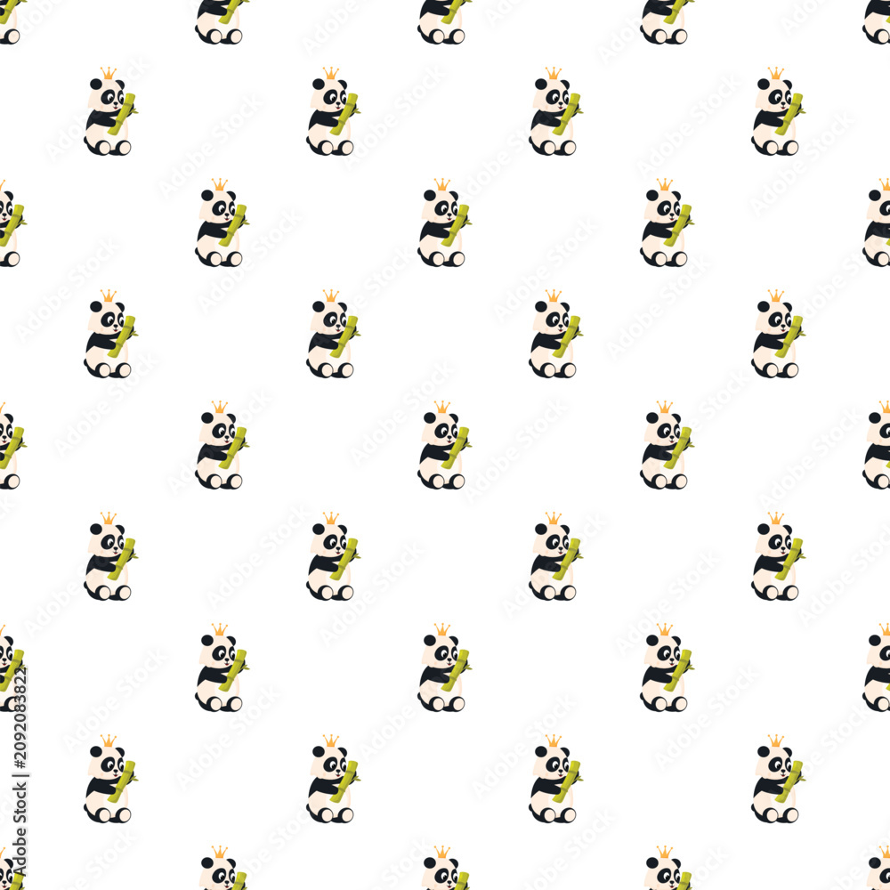 Fototapeta premium Cute panda king characters forming a charming seamless design