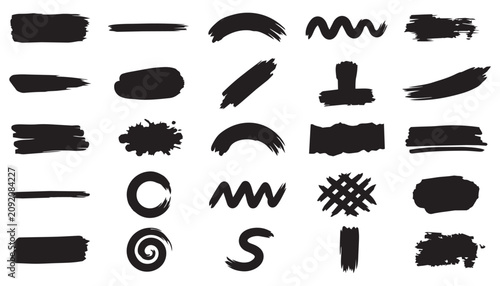 Black Ink Brush Strokes Set Vector Design Art