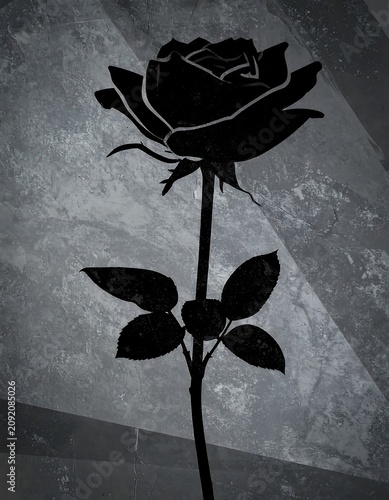 Dark Rose Silhouette Standing Against Textured Gray Background