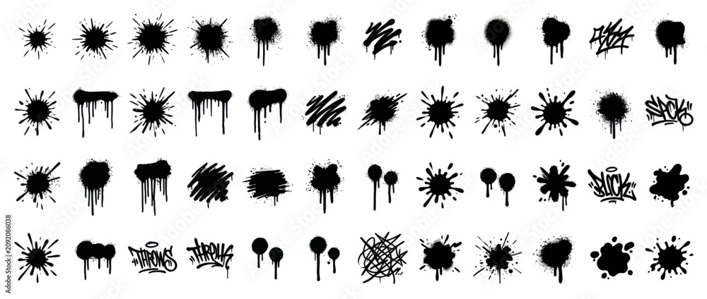 Fototapeta premium Graffiti Spray Paint Splatter and Drips - Black Ink Elements