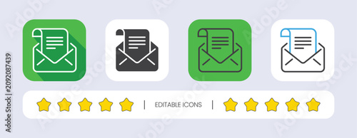 Email envelope and letter icon set in flat and outline styles