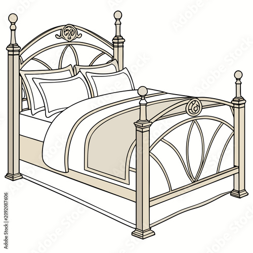 Obraz na plátně Elegant metal bed frame with decorative headboard and footboard bed design furni