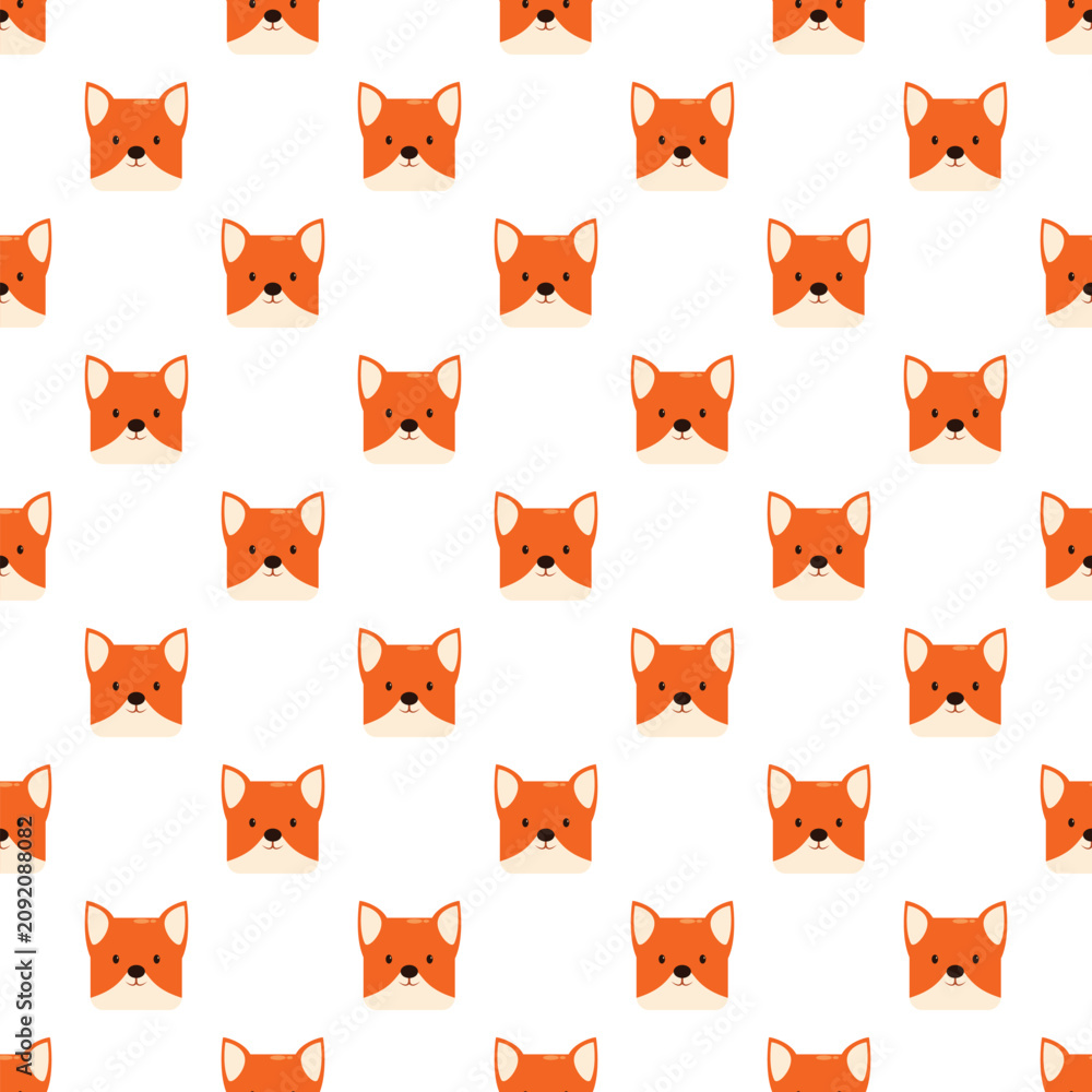 Fototapeta premium Orange fox heads creating a cute repeating pattern on a white background