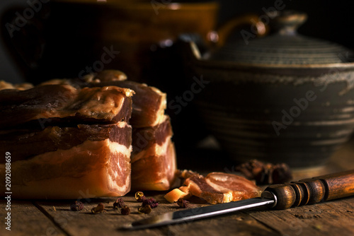Принти на полотні Closeup of cut preserved meat homemade in Asian countries traditionally prepared for lunar new year festival