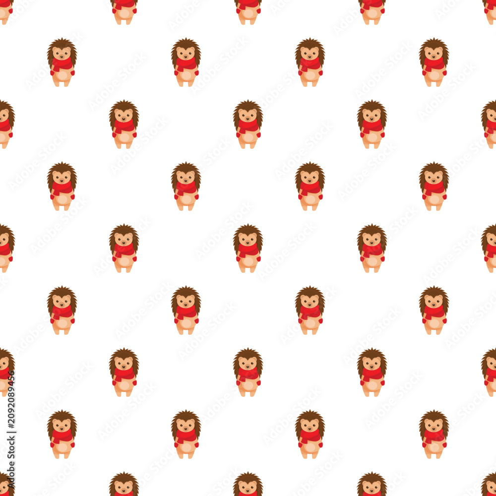 Fototapeta premium Cute hedgehog characters wearing red scarves creating a winter themed seamless pattern