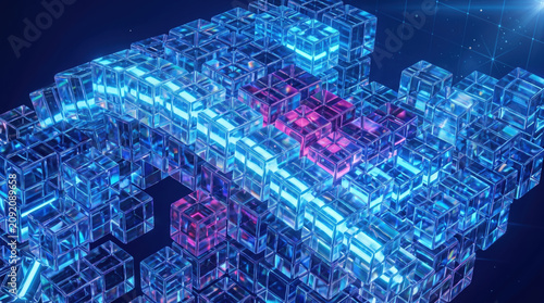 Colorful blocks forming a pattern of lines and shapes in a digital abstract art scene