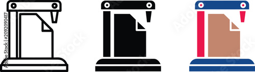 Quadro su tela Paper punch machine icons in outline, glyph, and flat color styles representing