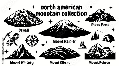 Bild auf Leinwand north american mountains featuring denali mount rainier pikes peak whitney elber