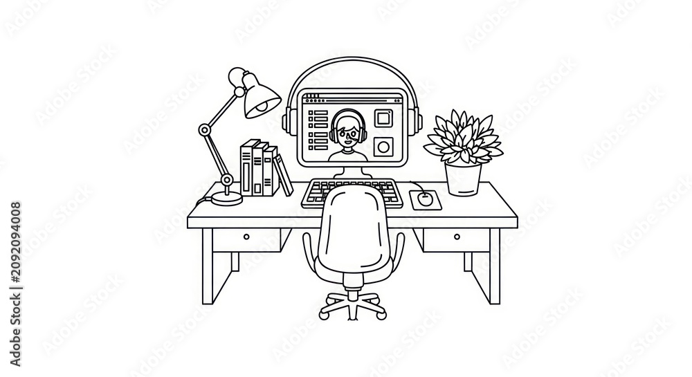 Fototapeta premium Office workspace with computer and chair.