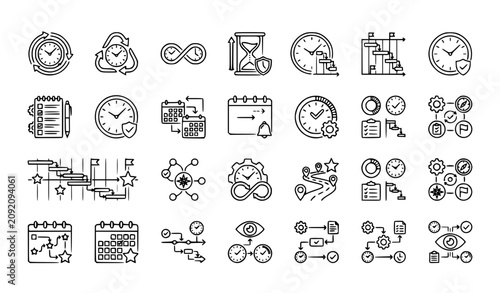 Bild auf Leinwand Editable long term clock vector icon set featuring schedule duration planning an