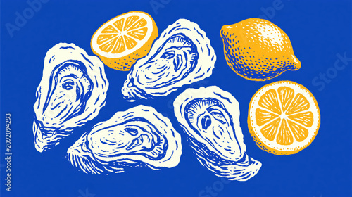 watercolor oysters and lemon slices isolated botanical seafood illustration