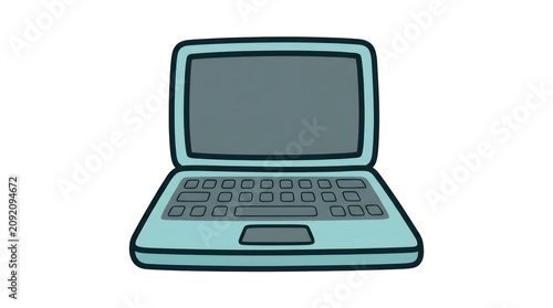 Teal laptop computer illustration.