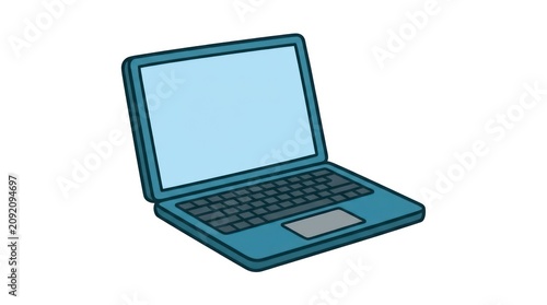 Teal laptop computer on white background.