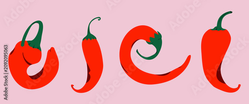 Canvastavla Set of red hot chili peppers isolated on pink background