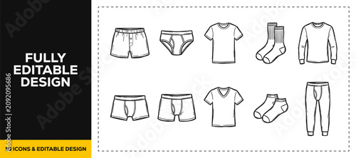 Photos flat vector illustration line art icon bundle set design displaying male underga