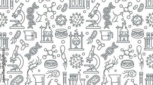 Seamless pattern of science lab and microbiology research icons