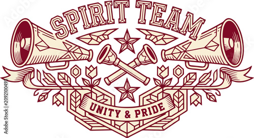 Spirit Team Unity Emblem with Megaphones and Vintage Banner