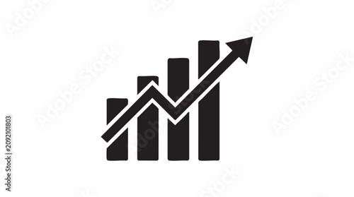 Chart Bars and Upward Arrow Icon Symbolizing Growth, Progress, Business Success, and Performance Improvement Concepts