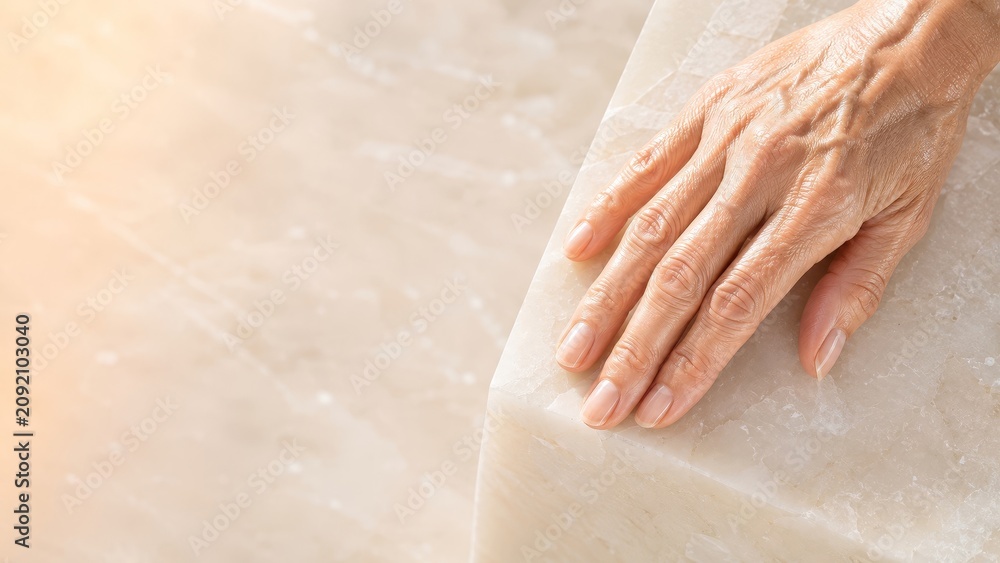 Fototapeta premium Healthy Mature Hand Resting on Natural Stone Symbolizing Strength and Longevity