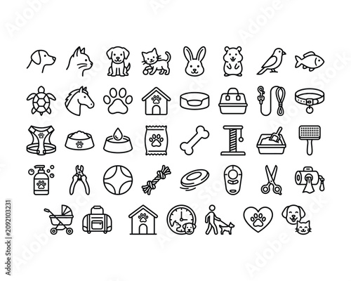 Canvas Print Collection of pet care and animal related icons with transparent background