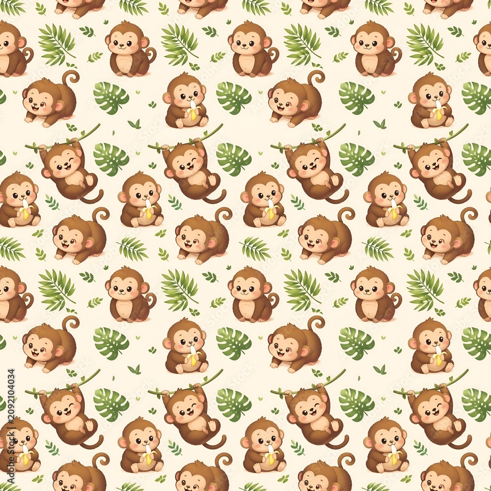 Naklejka premium Monkey Seamless Pattern Jungle Animal Background